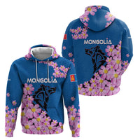 Mongolia Hoodie with Floral Wolf Pink Blossom Blue Sky Spirit