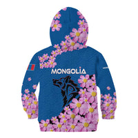 Mongolia Kid Hoodie with Floral Wolf Pink Blossom Blue Sky Spirit
