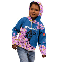 Mongolia Kid Hoodie with Floral Wolf Pink Blossom Blue Sky Spirit