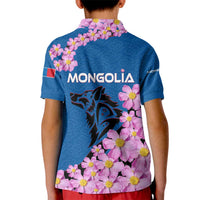 Mongolia Kid Polo Shirt with Floral Wolf Pink Blossom Blue Sky Spirit