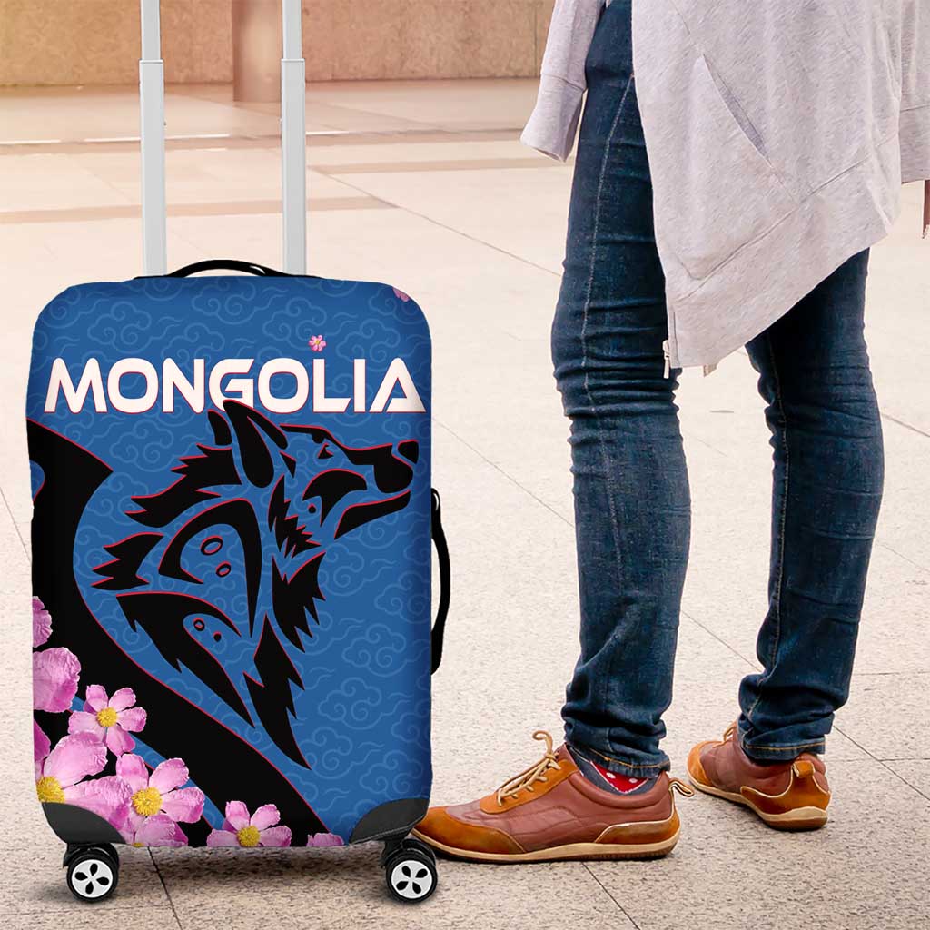 Mongolia Luggage Cover with Floral Wolf Pink Blossom Blue Sky Spirit