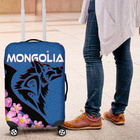 Mongolia Luggage Cover with Floral Wolf Pink Blossom Blue Sky Spirit
