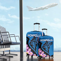 Mongolia Luggage Cover with Floral Wolf Pink Blossom Blue Sky Spirit
