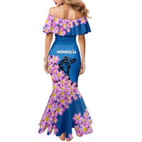 Mongolia Mermaid Dress with Floral Wolf Pink Blossom Blue Sky Spirit