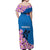 Mongolia Off Shoulder Maxi Dress with Floral Wolf Pink Blossom Blue Sky Spirit