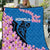 Mongolia Quilt with Floral Wolf Pink Blossom Blue Sky Spirit