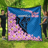 Mongolia Quilt with Floral Wolf Pink Blossom Blue Sky Spirit
