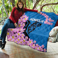 Mongolia Quilt with Floral Wolf Pink Blossom Blue Sky Spirit