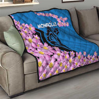 Mongolia Quilt with Floral Wolf Pink Blossom Blue Sky Spirit