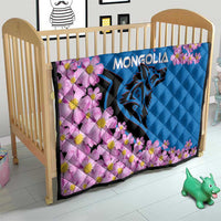 Mongolia Quilt with Floral Wolf Pink Blossom Blue Sky Spirit
