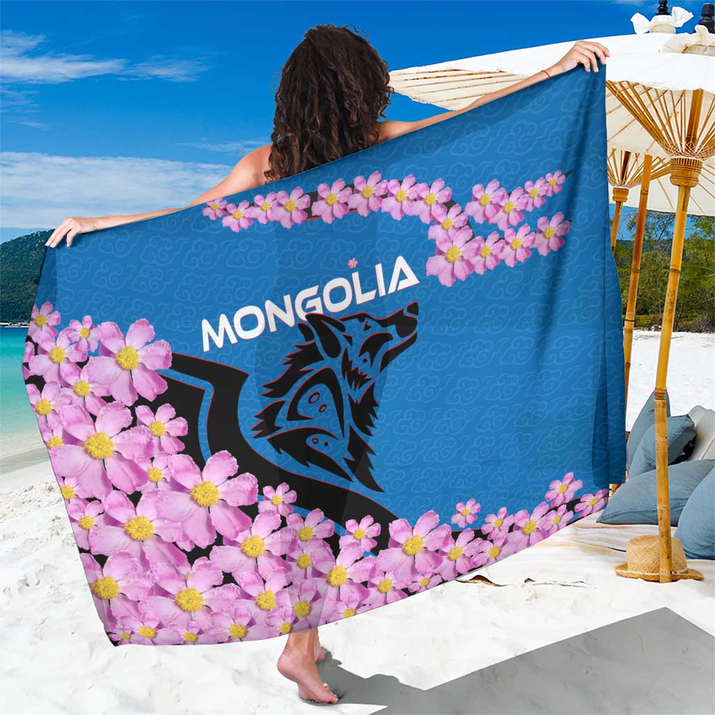 Mongolia Sarong with Floral Wolf Pink Blossom Blue Sky Spirit