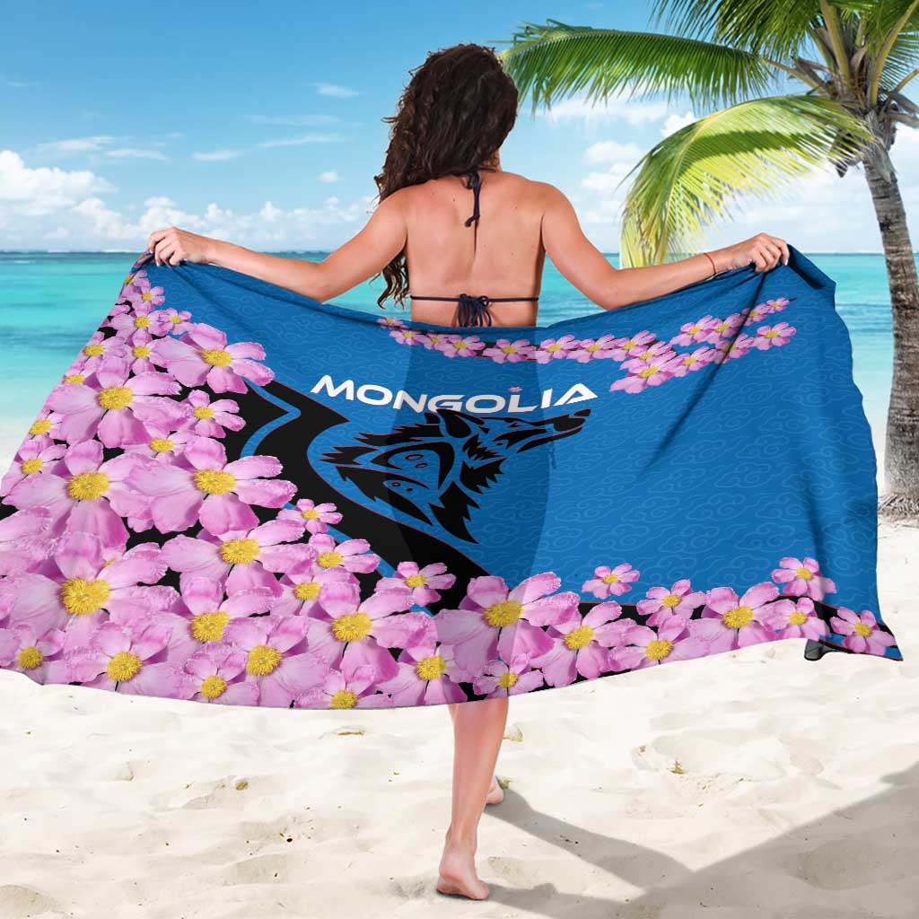 Mongolia Sarong with Floral Wolf Pink Blossom Blue Sky Spirit