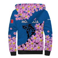 Mongolia Sherpa Hoodie with Floral Wolf Pink Blossom Blue Sky Spirit