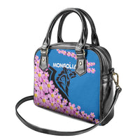 Mongolia Shoulder Handbag with Floral Wolf Pink Blossom Blue Sky Spirit