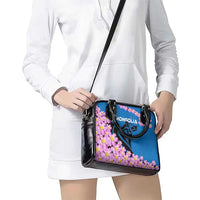 Mongolia Shoulder Handbag with Floral Wolf Pink Blossom Blue Sky Spirit