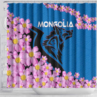 Mongolia Shower Curtain with Floral Wolf Pink Blossom Blue Sky Spirit