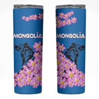 Mongolia Skinny Tumbler with Floral Wolf Pink Blossom Blue Sky Spirit