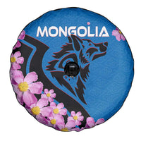 Mongolia Spare Tire Cover with Floral Wolf Pink Blossom Blue Sky Spirit