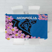 Mongolia Tablecloth with Floral Wolf Pink Blossom Blue Sky Spirit