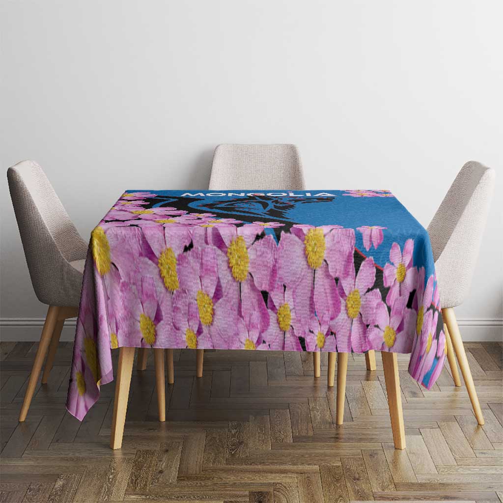 Mongolia Tablecloth with Floral Wolf Pink Blossom Blue Sky Spirit
