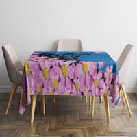 Mongolia Tablecloth with Floral Wolf Pink Blossom Blue Sky Spirit