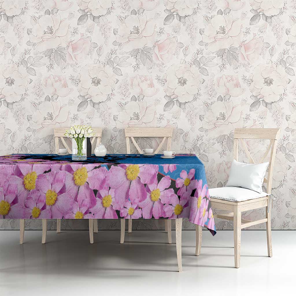 Mongolia Tablecloth with Floral Wolf Pink Blossom Blue Sky Spirit