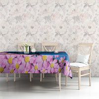 Mongolia Tablecloth with Floral Wolf Pink Blossom Blue Sky Spirit