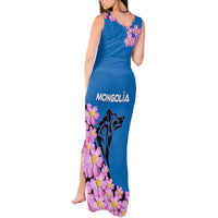 Mongolia Tank Maxi Dress with Floral Wolf Pink Blossom Blue Sky Spirit