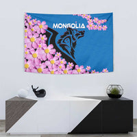 Mongolia Tapestry with Floral Wolf Pink Blossom Blue Sky Spirit