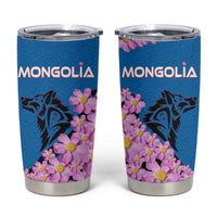 Mongolia Tumbler Cup with Floral Wolf Pink Blossom Blue Sky Spirit