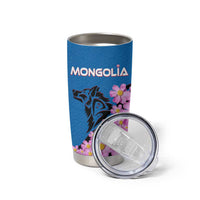 Mongolia Tumbler Cup with Floral Wolf Pink Blossom Blue Sky Spirit