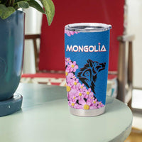 Mongolia Tumbler Cup with Floral Wolf Pink Blossom Blue Sky Spirit