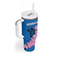 Mongolia Tumbler With Handle with Floral Wolf Pink Blossom Blue Sky Spirit