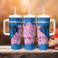 Mongolia Tumbler With Handle with Floral Wolf Pink Blossom Blue Sky Spirit