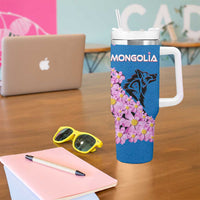 Mongolia Tumbler With Handle with Floral Wolf Pink Blossom Blue Sky Spirit