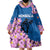 Mongolia Wearable Blanket Hoodie with Floral Wolf Pink Blossom Blue Sky Spirit