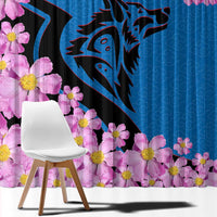 Mongolia Window Curtain with Floral Wolf Pink Blossom Blue Sky Spirit