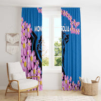 Mongolia Window Curtain with Floral Wolf Pink Blossom Blue Sky Spirit