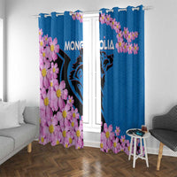 Mongolia Window Curtain with Floral Wolf Pink Blossom Blue Sky Spirit