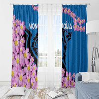 Mongolia Window Curtain with Floral Wolf Pink Blossom Blue Sky Spirit