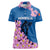 Mongolia Women Polo Shirt with Floral Wolf Pink Blossom Blue Sky Spirit