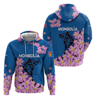 Mongolia Zip Hoodie with Floral Wolf Pink Blossom Blue Sky Spirit
