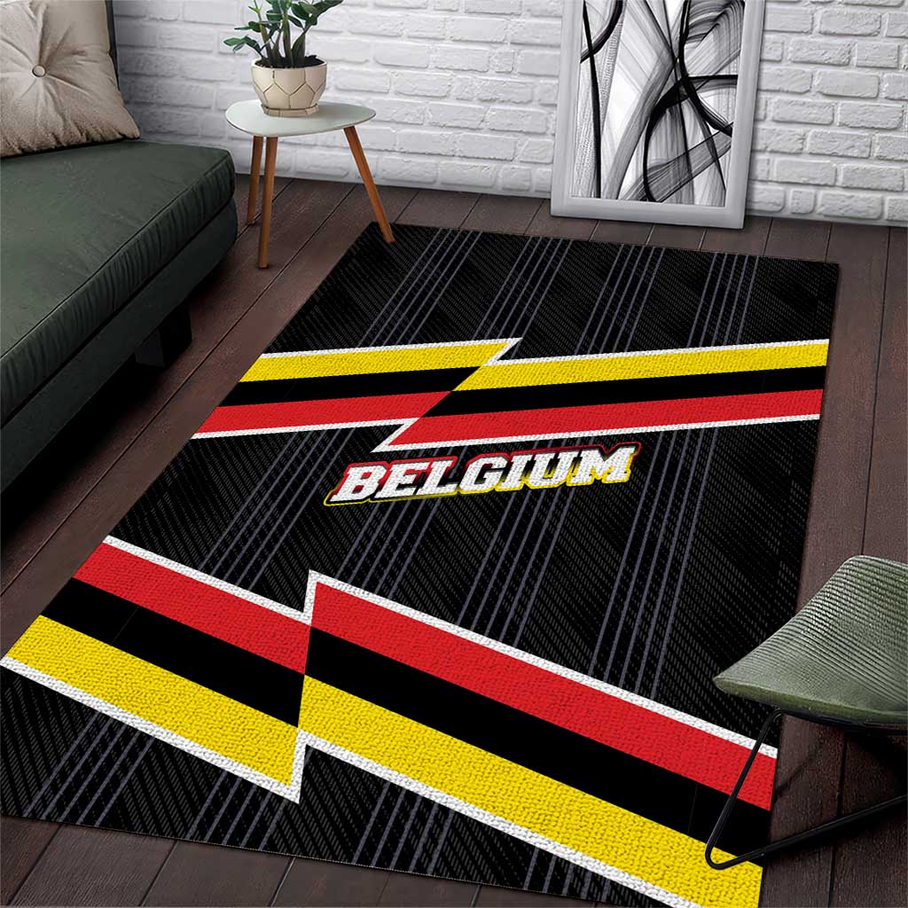 Belgium Area Rug with Black Red Yellow Lightning Flag Stripe Spirit