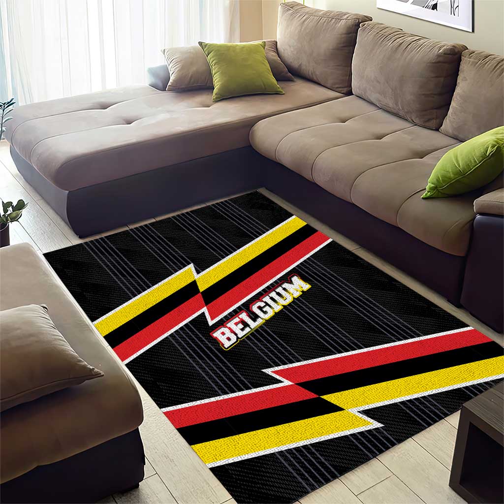Belgium Area Rug with Black Red Yellow Lightning Flag Stripe Spirit
