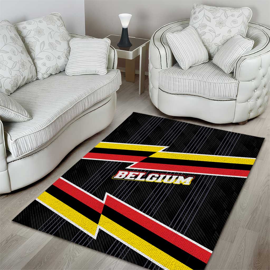 Belgium Area Rug with Black Red Yellow Lightning Flag Stripe Spirit