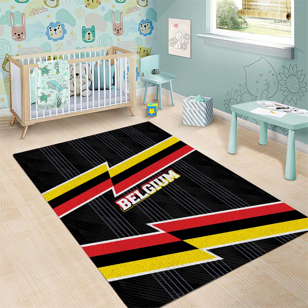 Belgium Area Rug with Black Red Yellow Lightning Flag Stripe Spirit