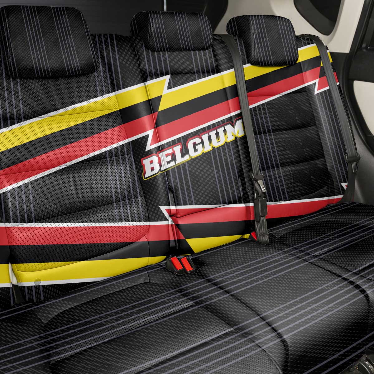 Belgium Back Car Seat Cover with Black Red Yellow Lightning Flag Stripe Spirit