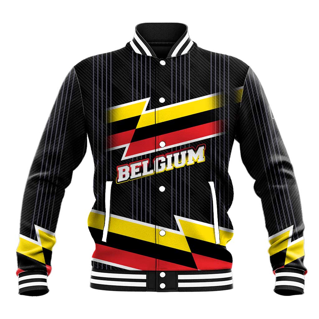 Belgium Baseball Jacket with Black Red Yellow Lightning Flag Stripe Spirit