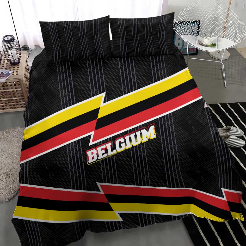 Belgium Bedding Set with Black Red Yellow Lightning Flag Stripe Spirit