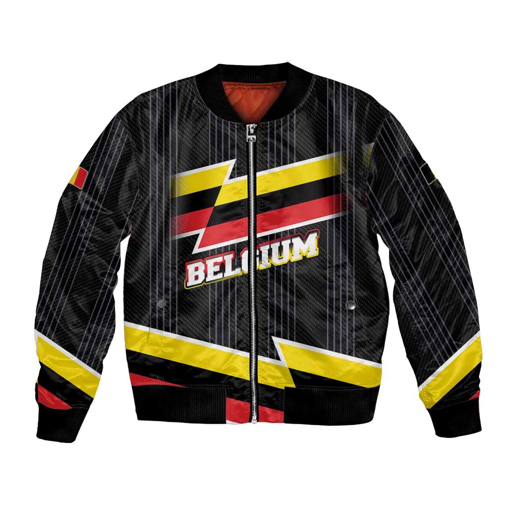 Belgium Bomber Jacket with Black Red Yellow Lightning Flag Stripe Spirit